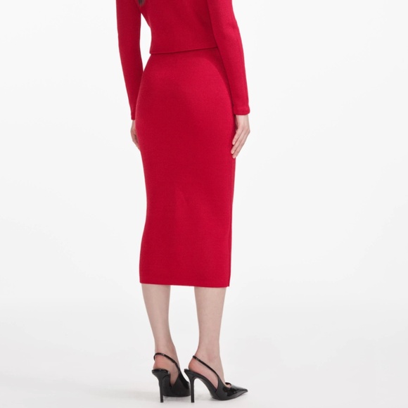self-portrait Red Textured Knit Corsage Midi Skirt Size Small - MSRP $380 - NWT - Picture 7 of 8